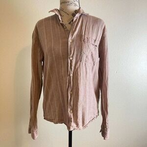 Zara Kids Mauve Striped Bamboo Linen Blend Button Up Shirt Size 13-14 Years 164